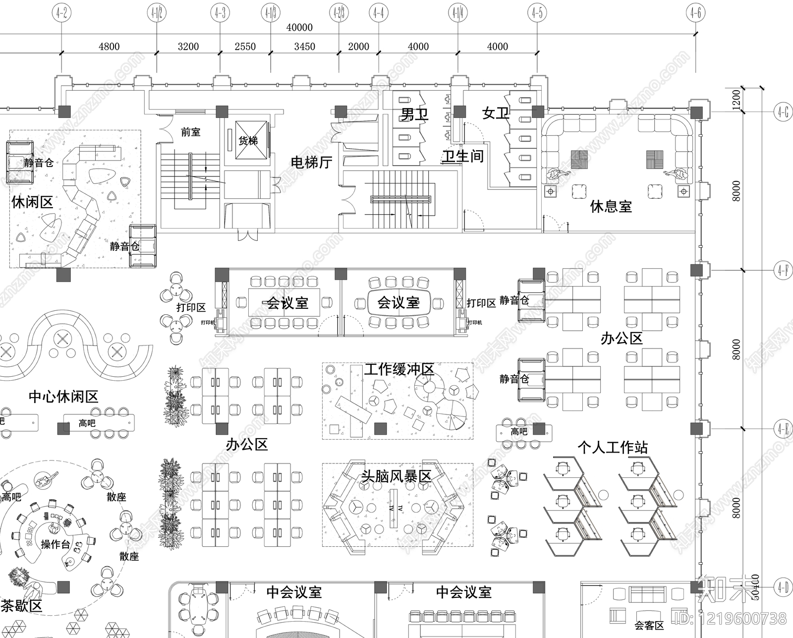 整体办公空间cad施工图下载【ID:1219600738】