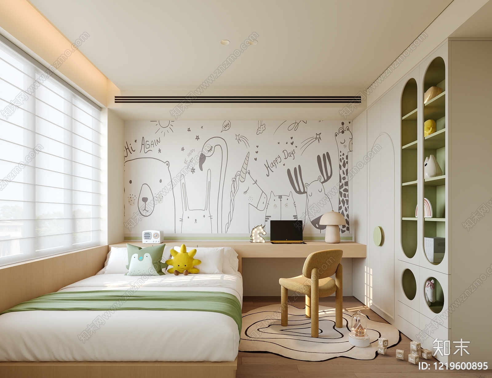 奶油风通用儿童房3D模型下载【ID:1219600895】