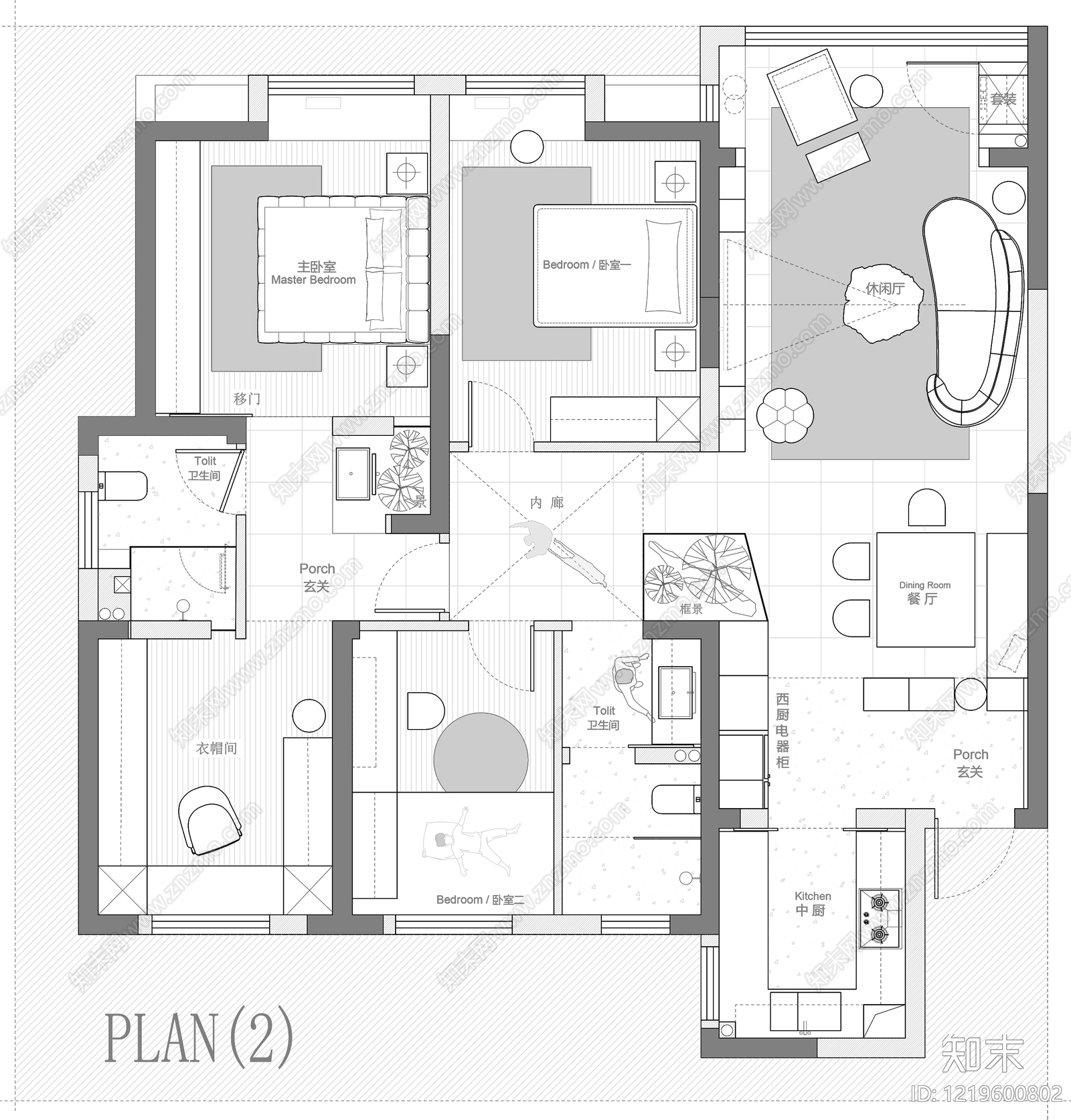 小户型平层cad施工图下载【ID:1219600802】
