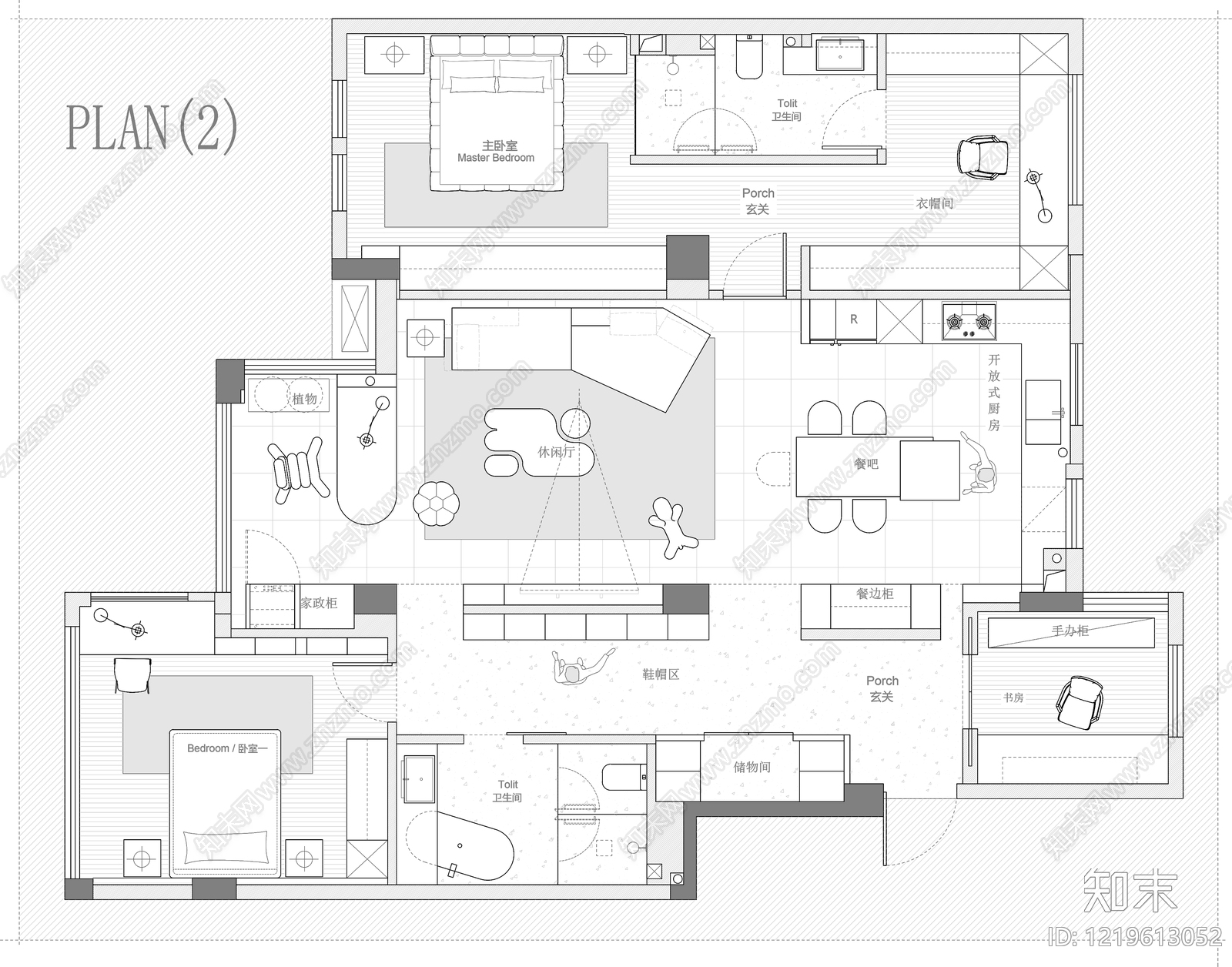 小户型平层cad施工图下载【ID:1219613052】