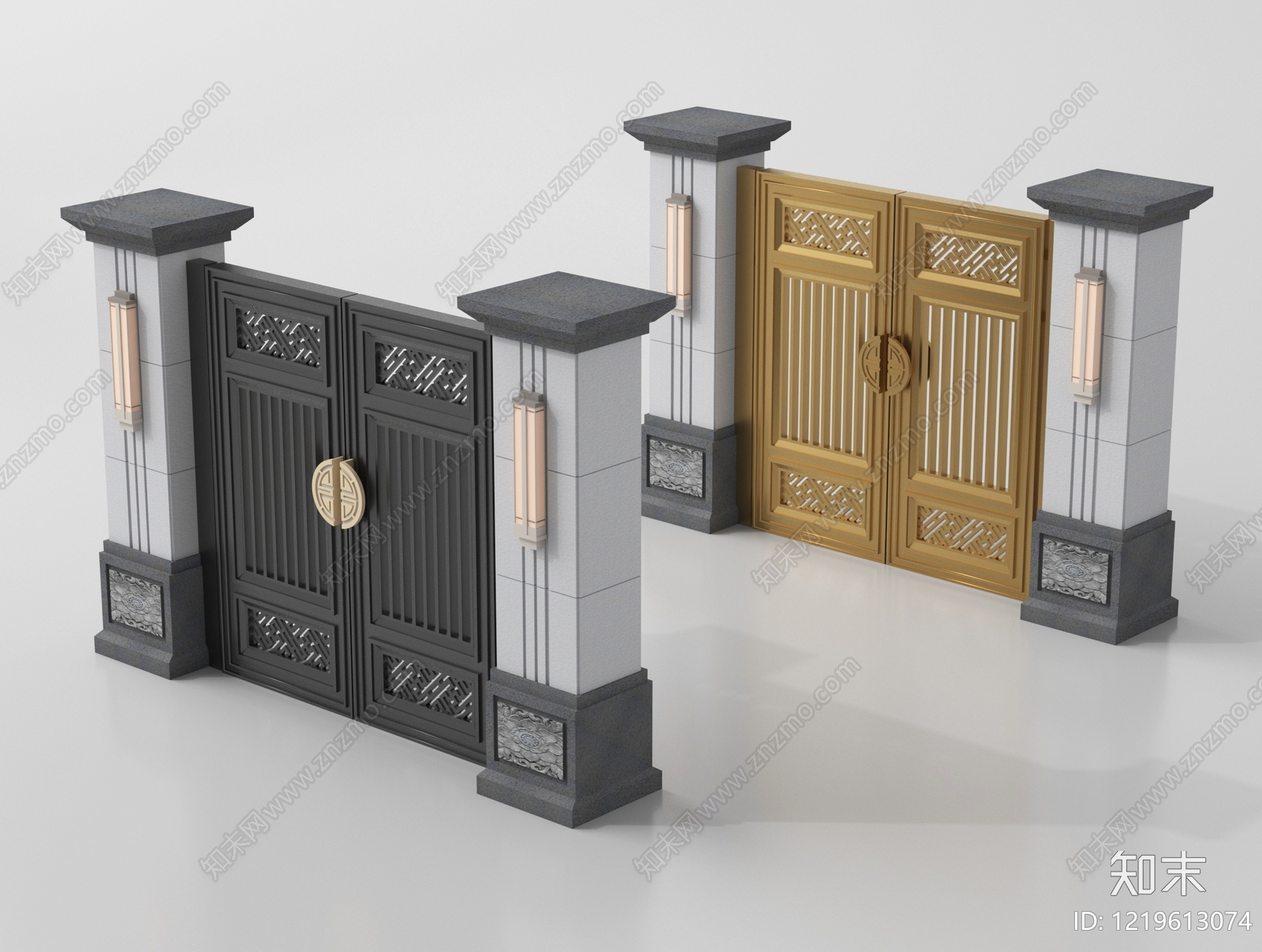 新中式大门3D模型渲染效果图