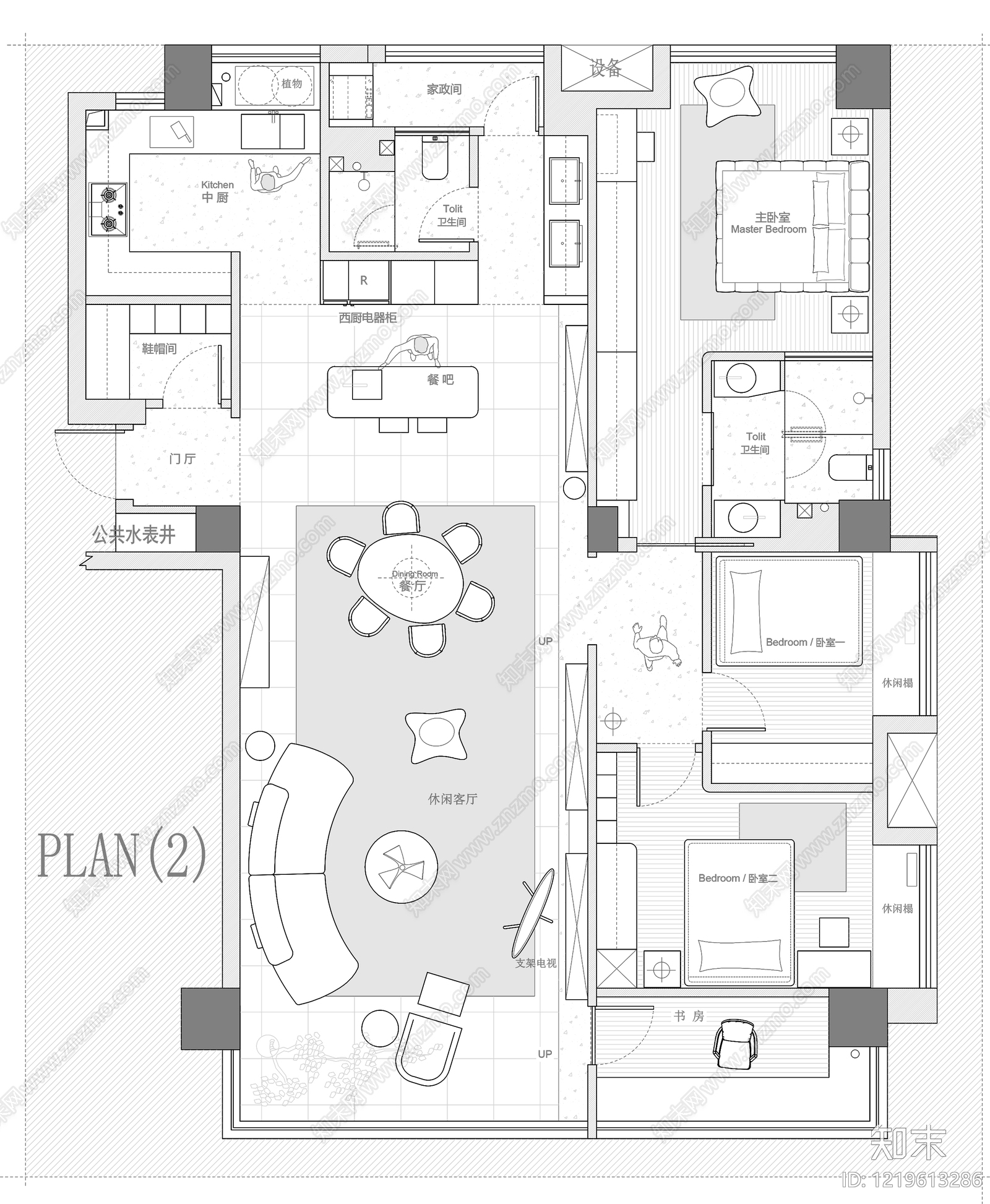 小户型平层cad施工图下载【ID:1219613286】