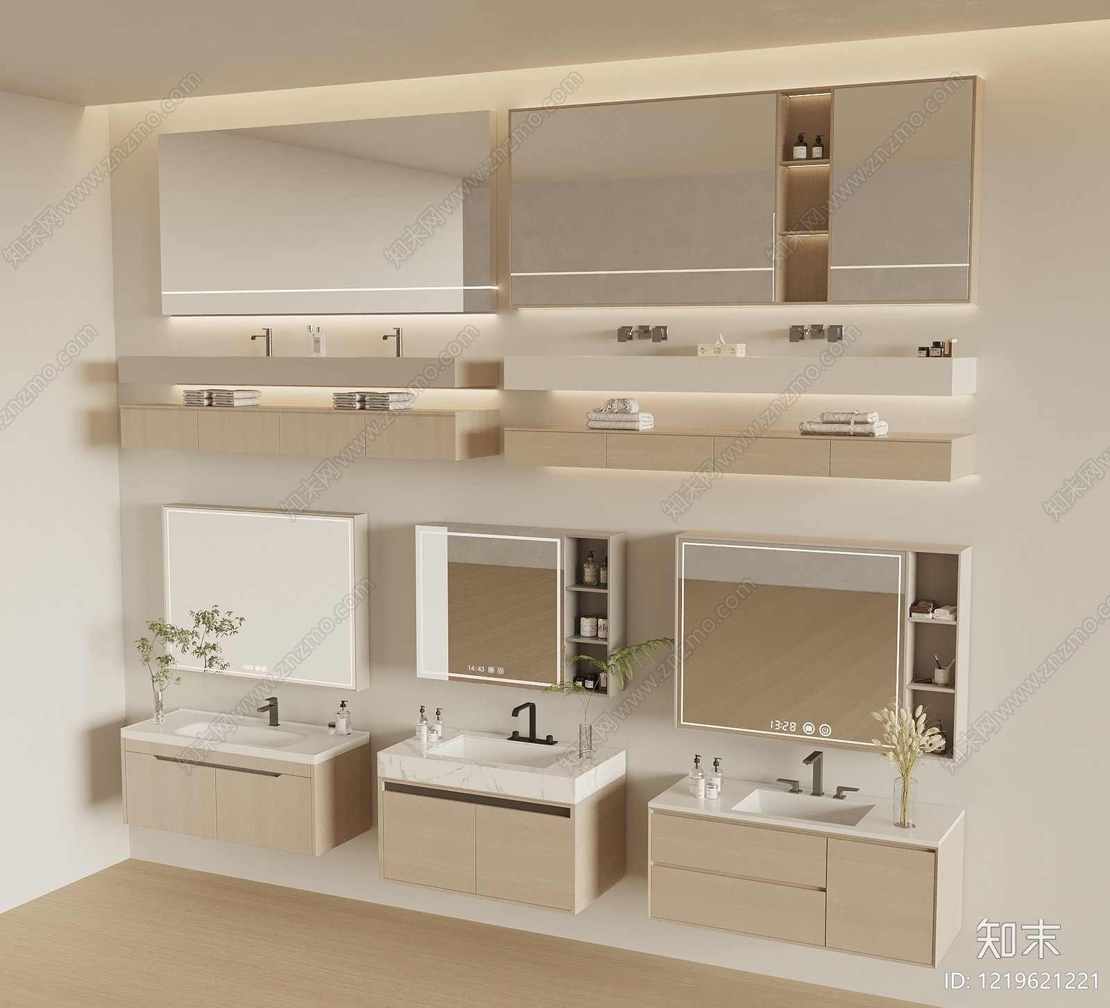 奶油风浴室柜3D模型下载【ID:1219621221】