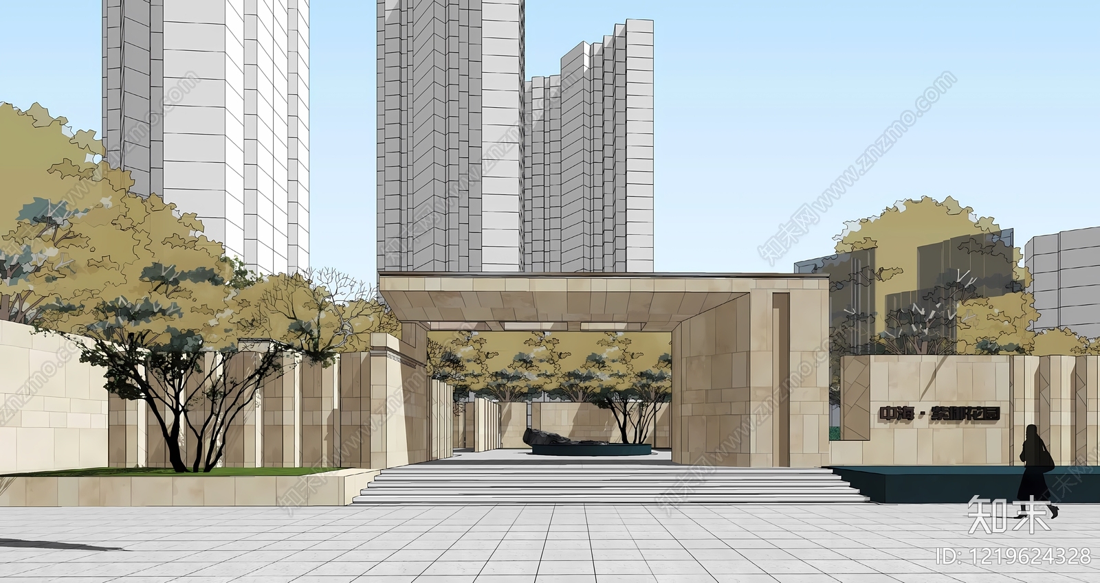 新中式展示区景观入口大门SU模型下载【ID:1219624328】