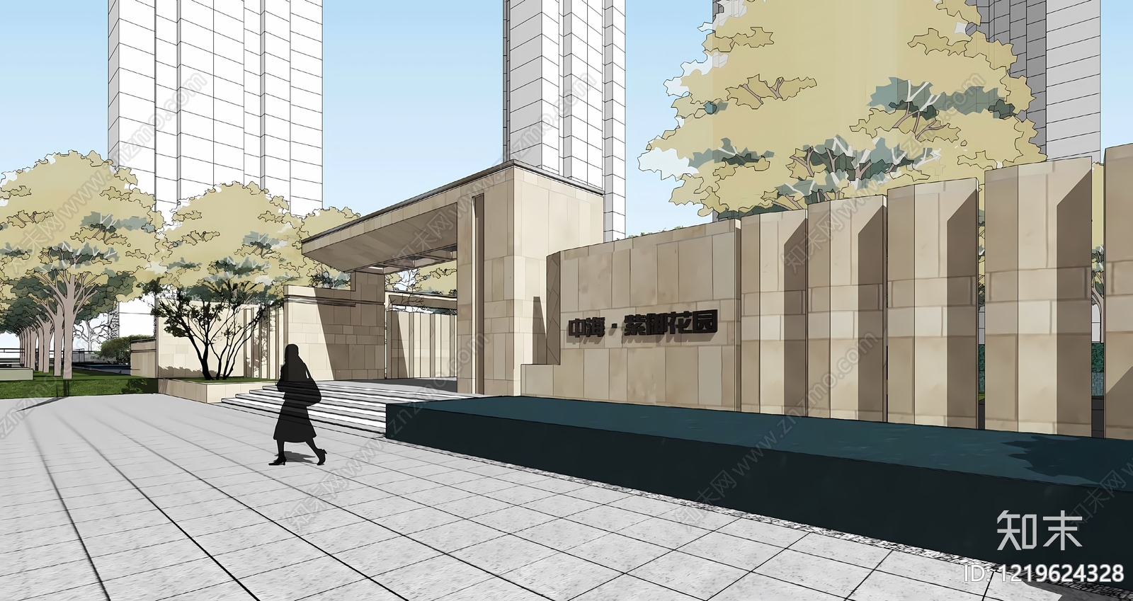 新中式展示区景观入口大门SU模型下载【ID:1219624328】