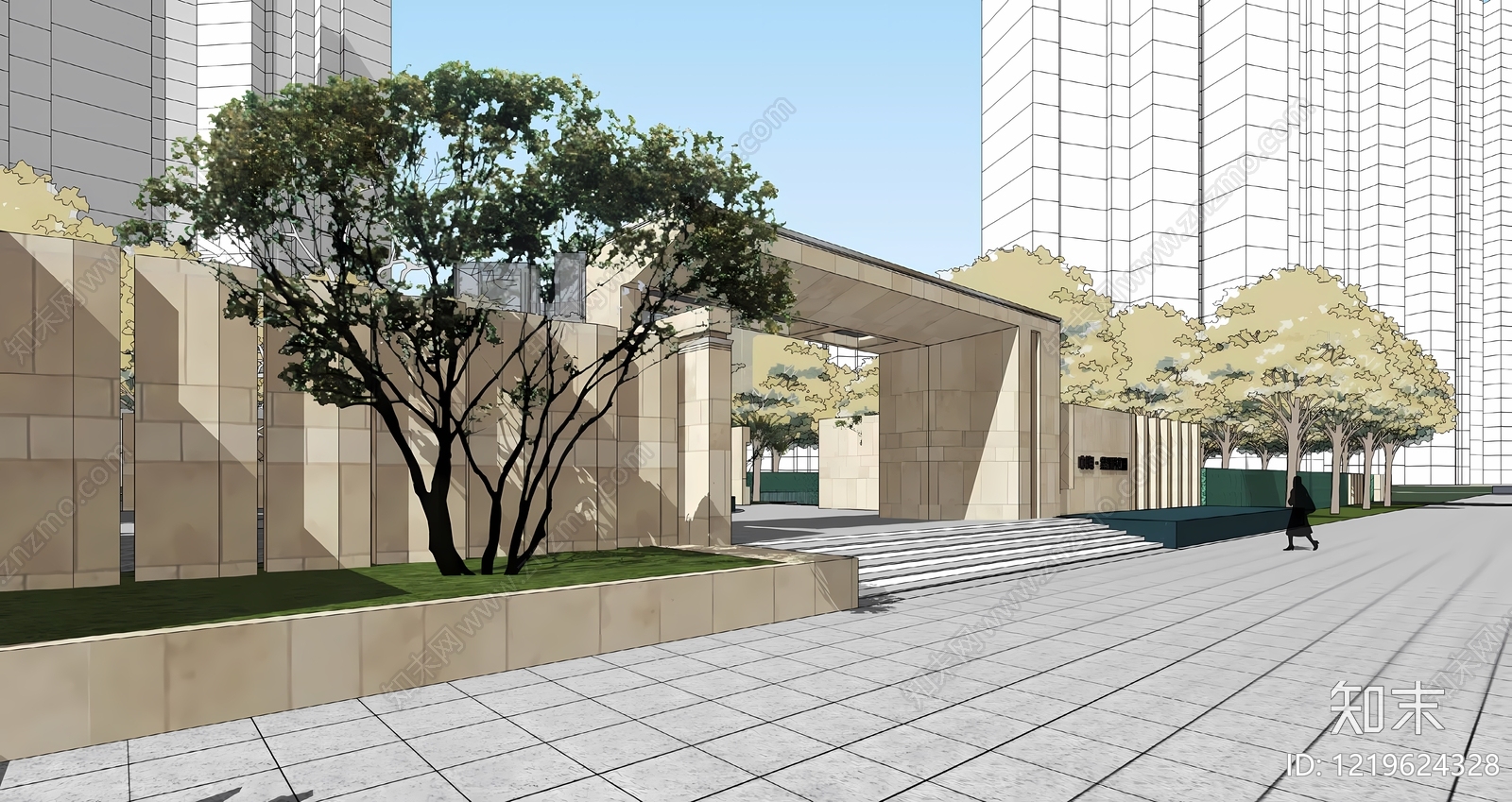 新中式展示区景观入口大门SU模型下载【ID:1219624328】