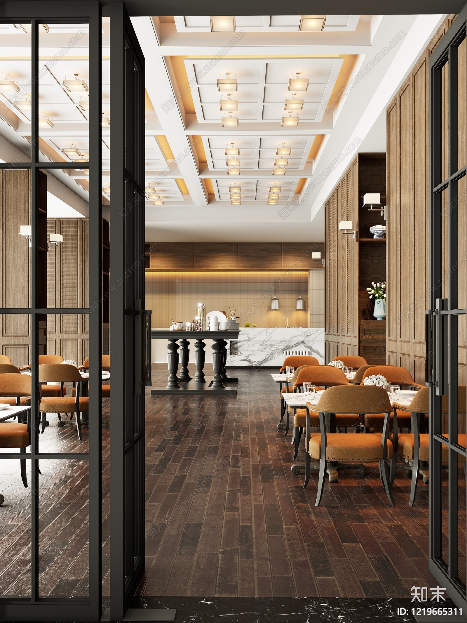 新古典主义酒店餐厅SU模型下载【ID:1219665311】