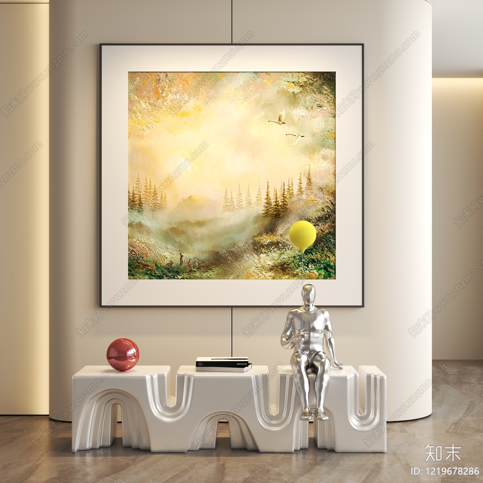 奶油风挂画3D模型下载【ID:1219678286】