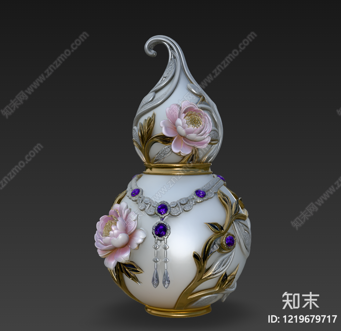 新中式罐子3D模型渲染效果图