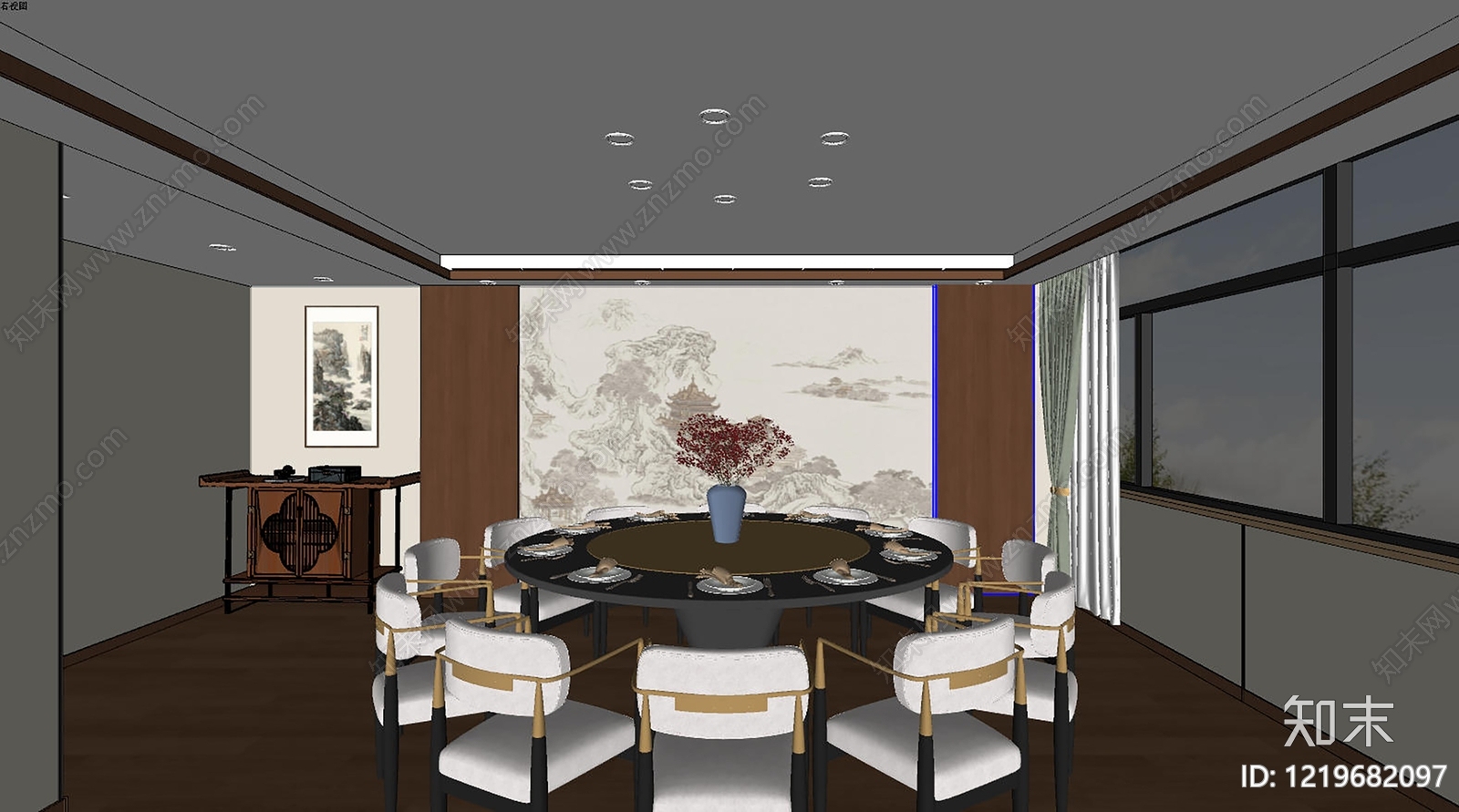 新中式包厢SU模型下载【ID:1219682097】