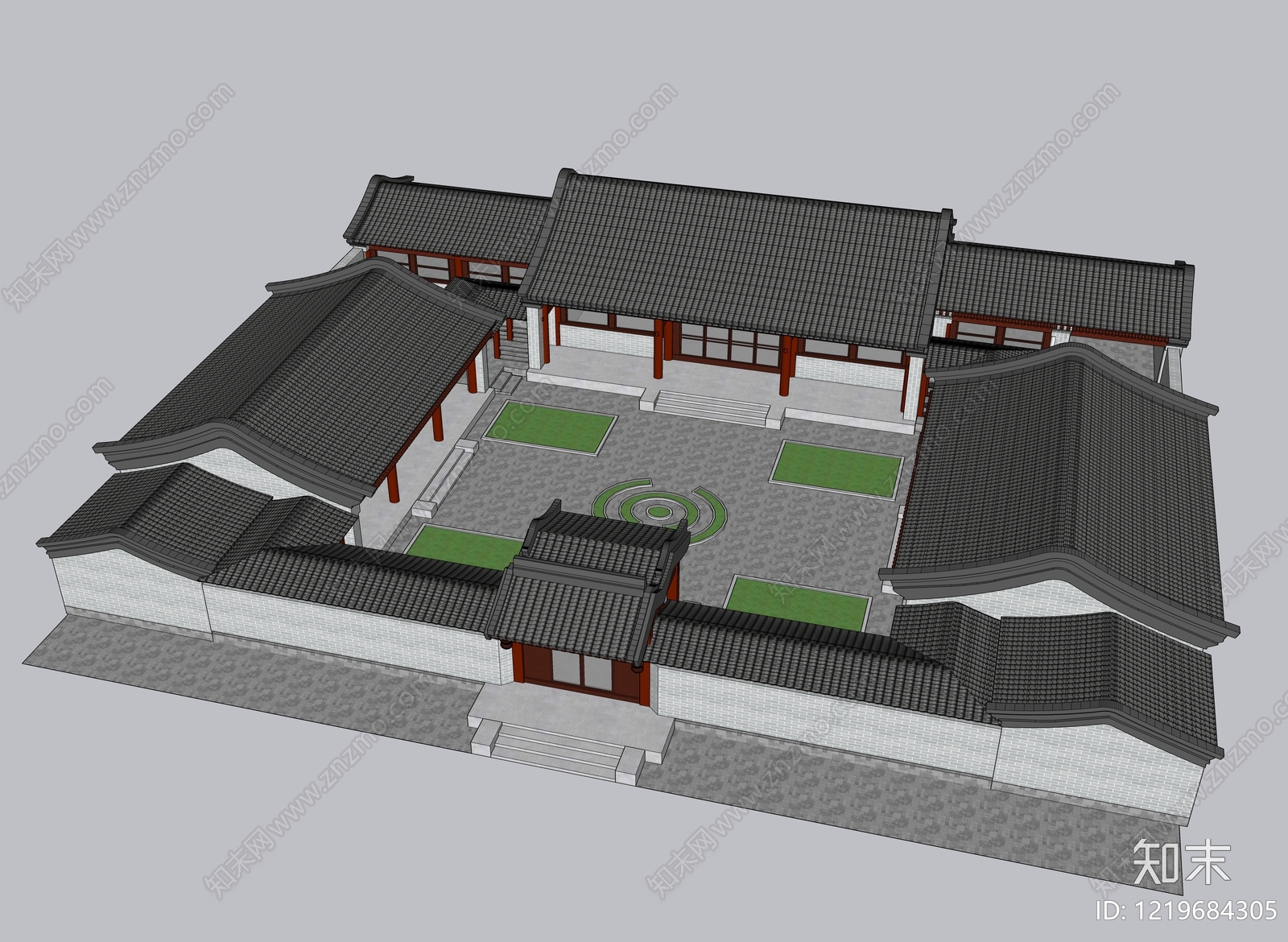 中式四合院SU模型下载【ID:1219684305】