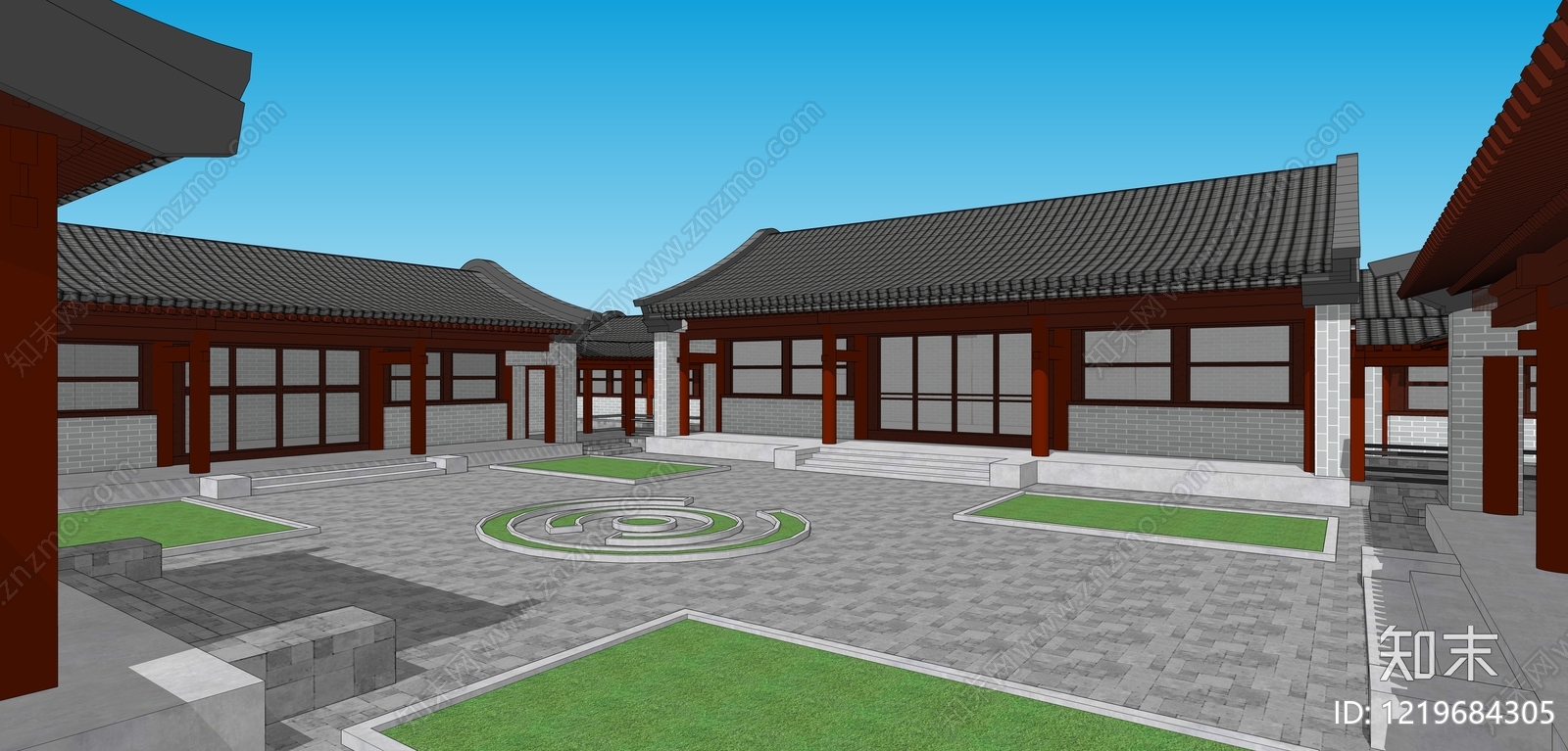 中式四合院SU模型下载【ID:1219684305】