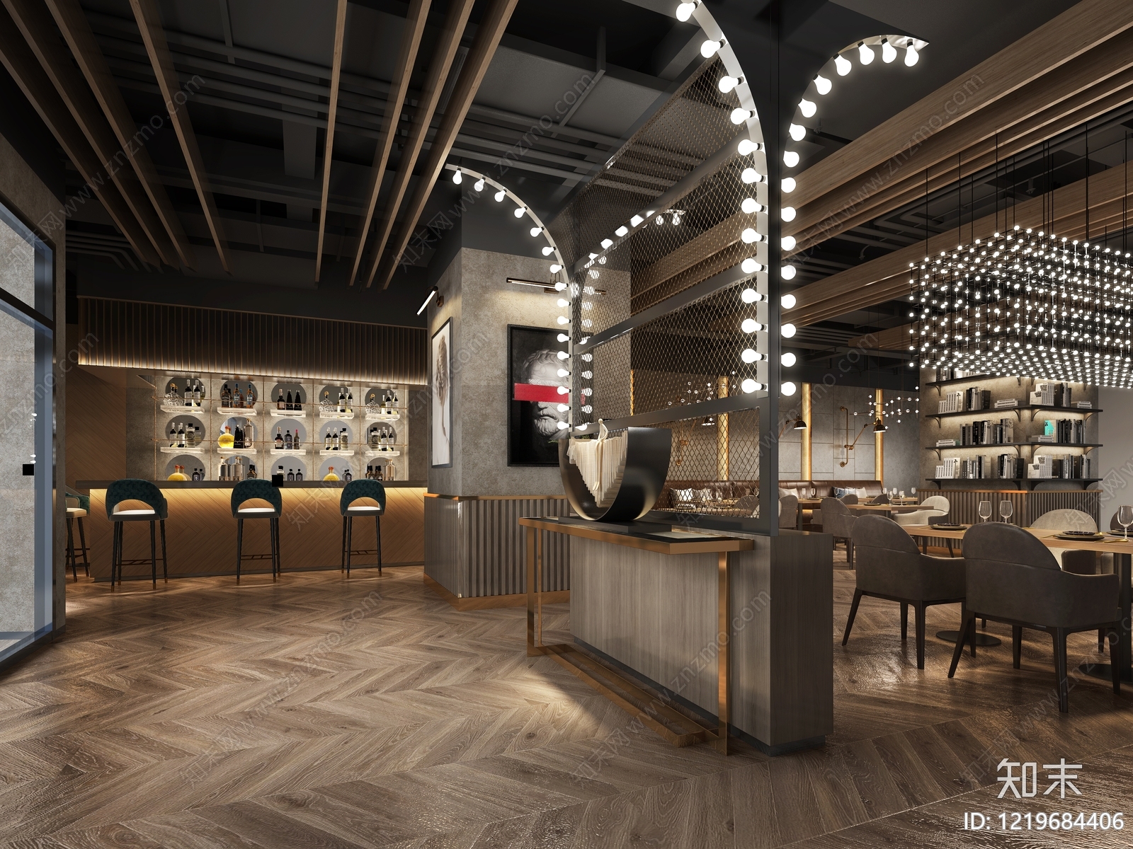 工业风西餐厅3D模型下载【ID:1219684406】