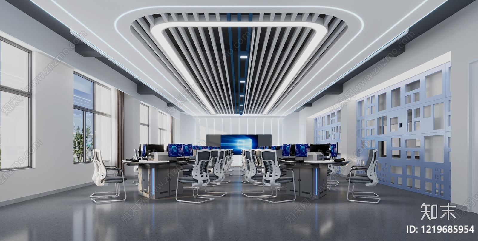 现代科技风指挥中心3D模型渲染效果图
