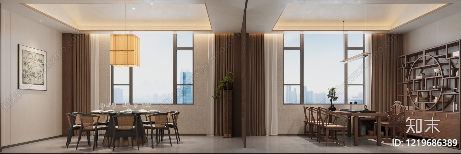 新中式包厢3D模型下载【ID:1219686389】