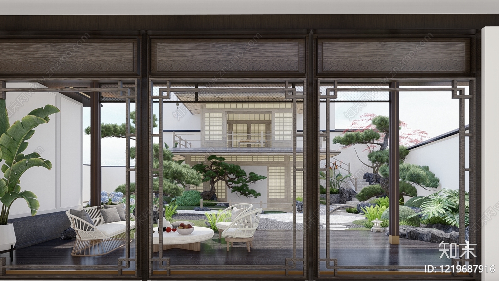 日式别墅庭院SU模型下载【ID:1219687916】