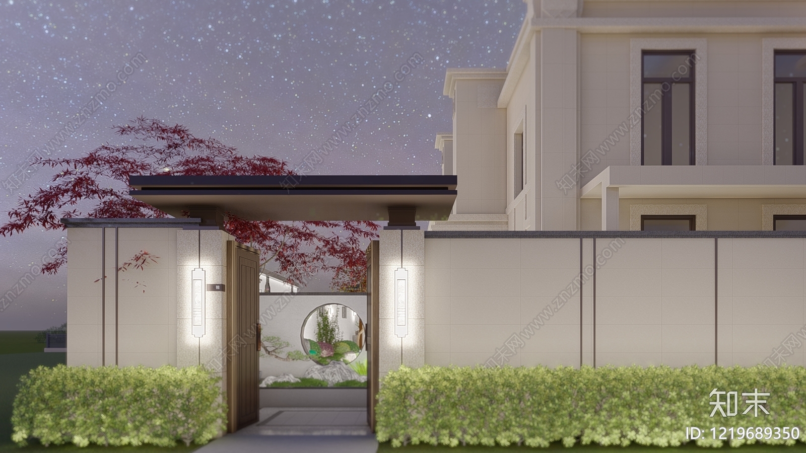 新中式别墅庭院SU模型下载【ID:1219689350】