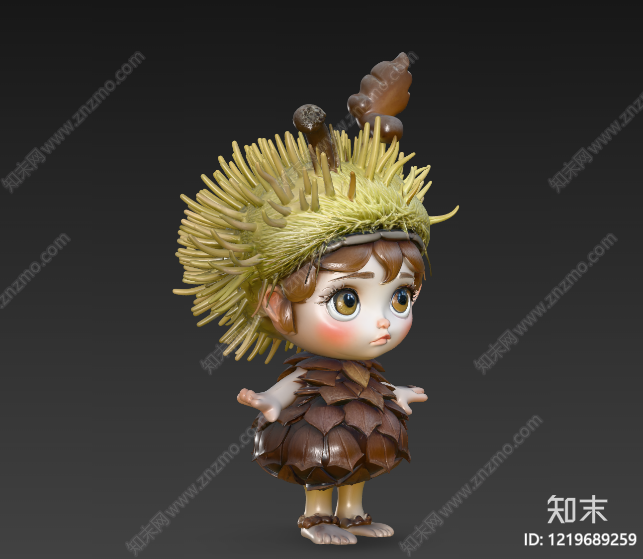 森系Q版卡通风格虚拟人物3D模型渲染效果图