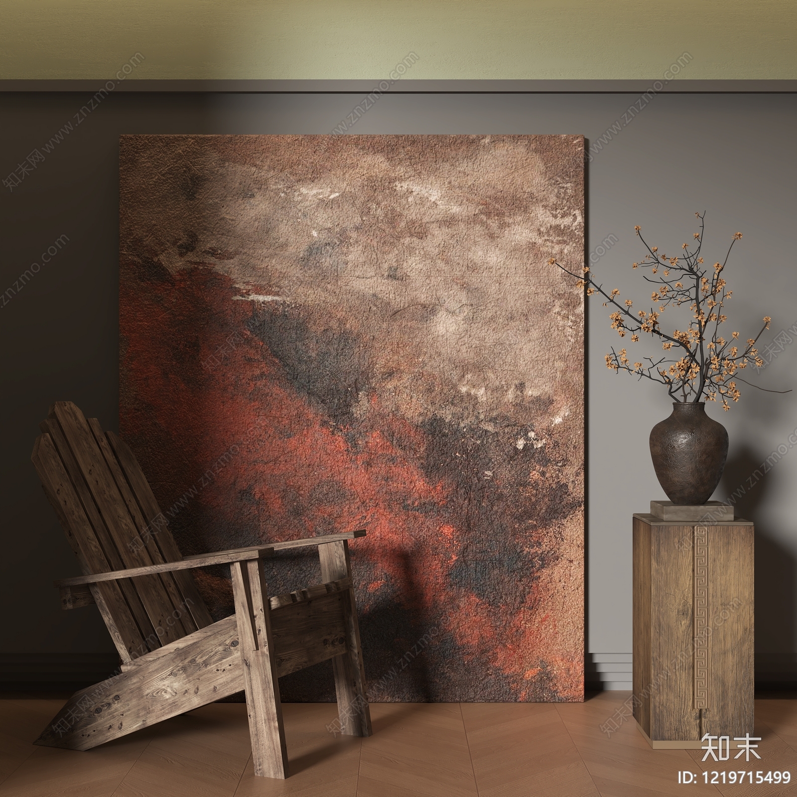 侘寂艺术展厅3D模型渲染效果图