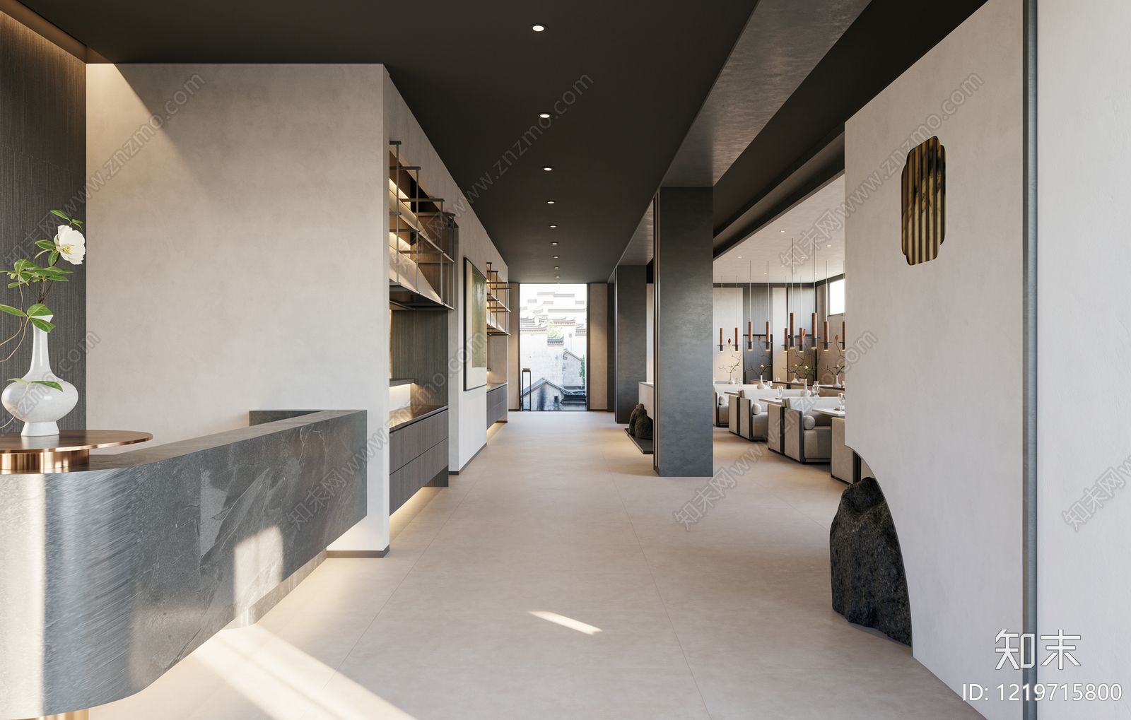 新中式酒店餐厅SU模型下载【ID:1219715800】