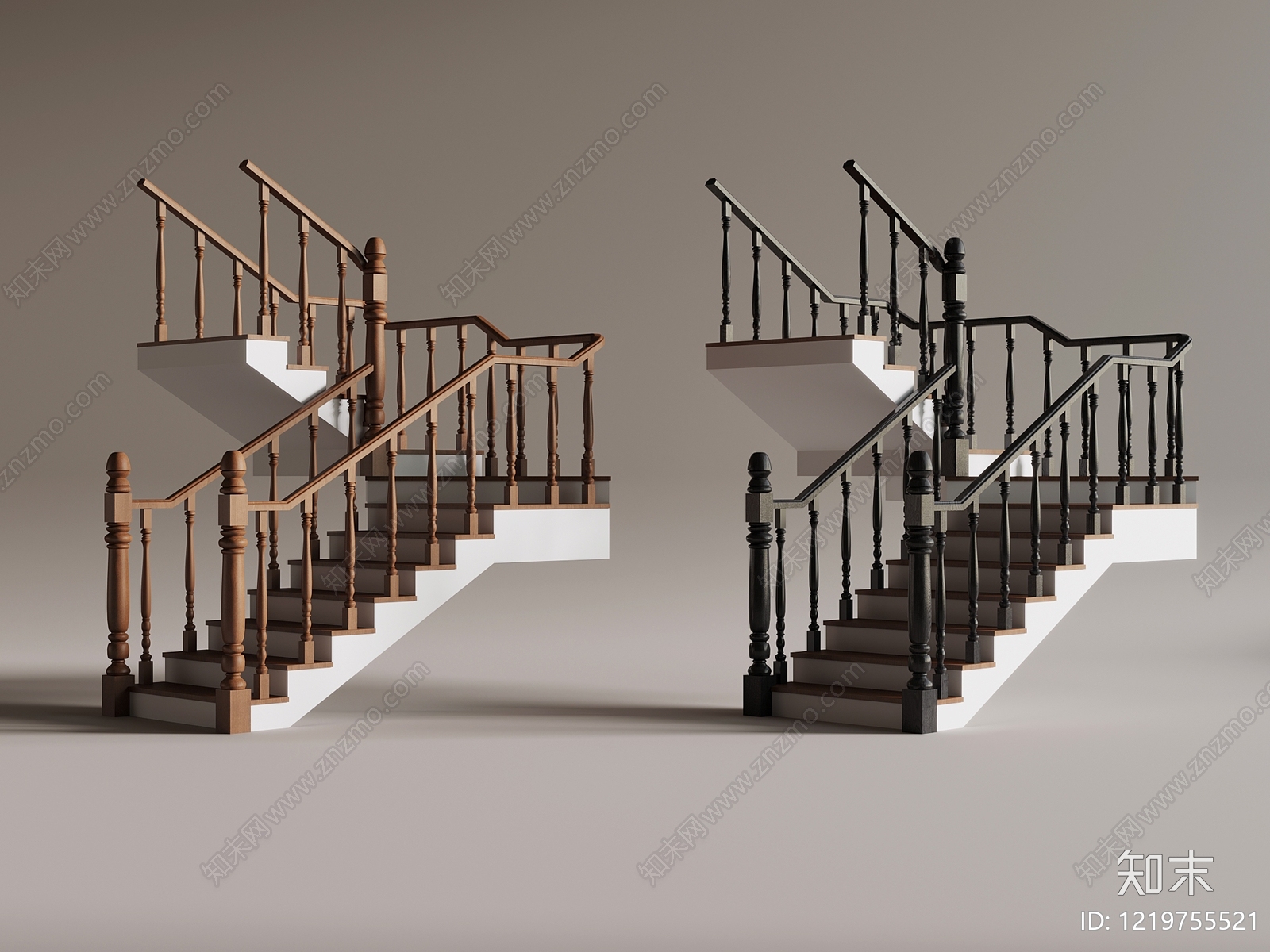 美式三跑楼梯3D模型下载【ID:1219755521】