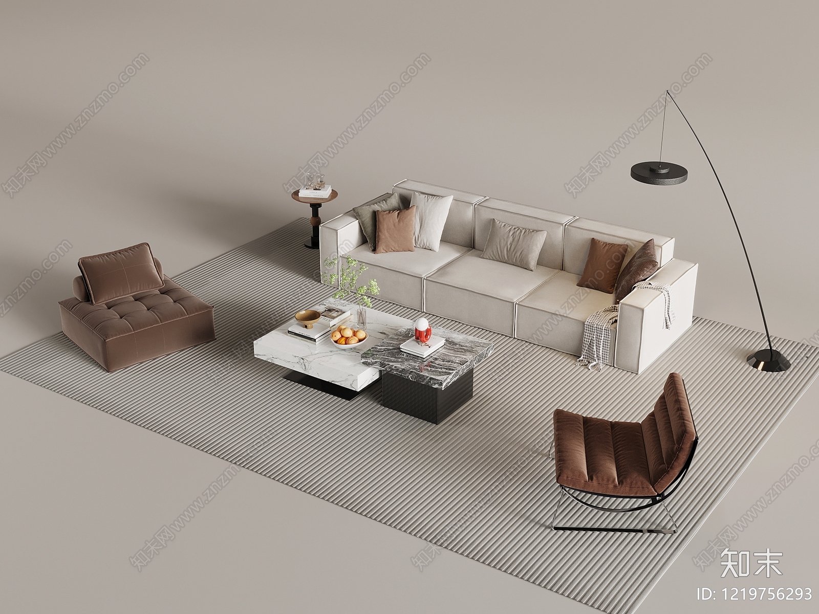 现代简约多人沙发3D模型下载【ID:1219756293】