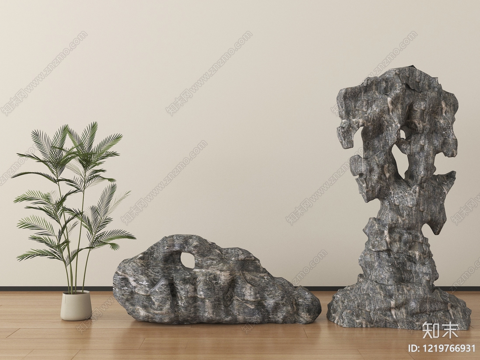 新中式雕塑摆件3D模型渲染效果图