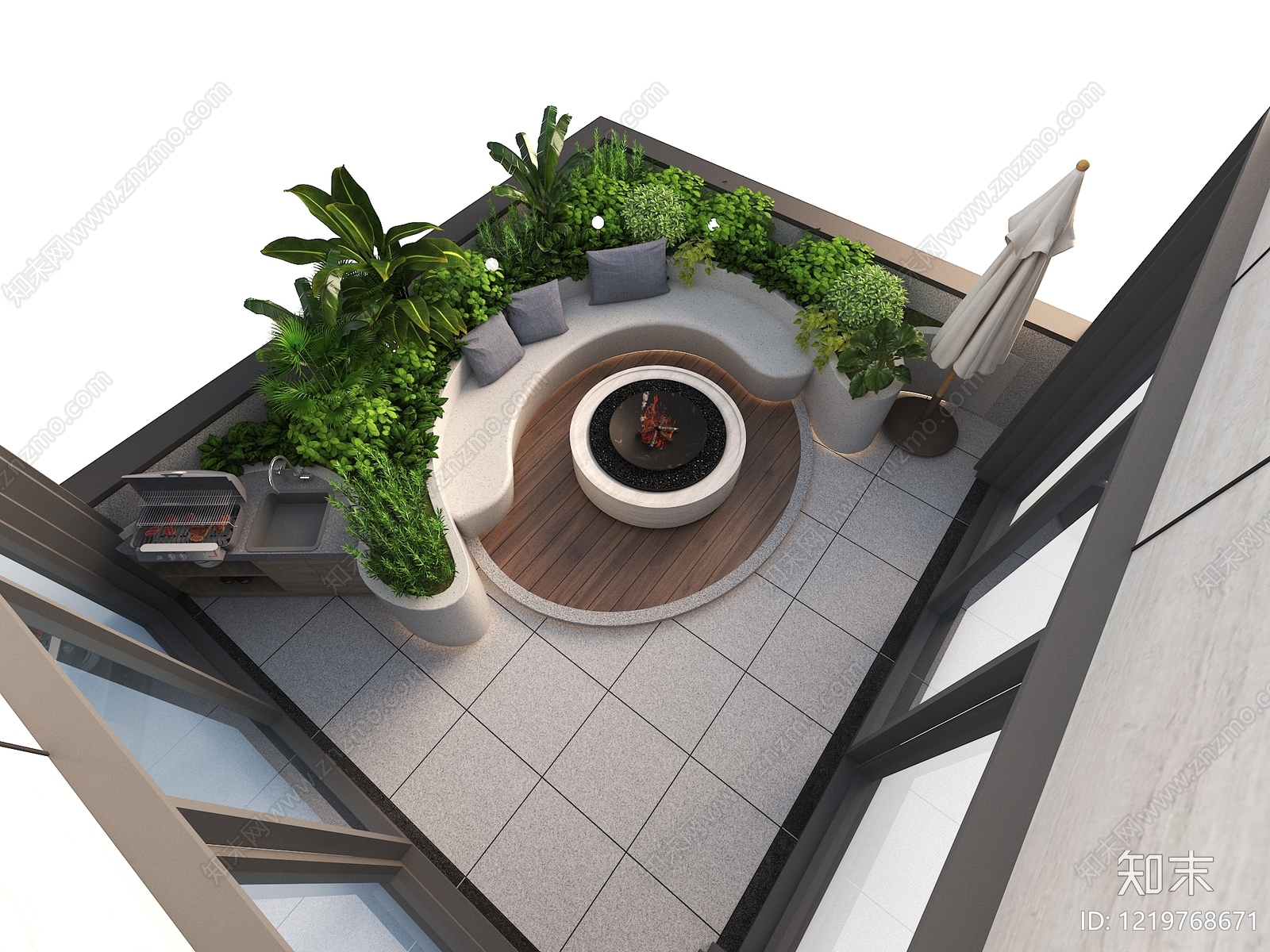 现代极简屋顶花园3D模型渲染效果图