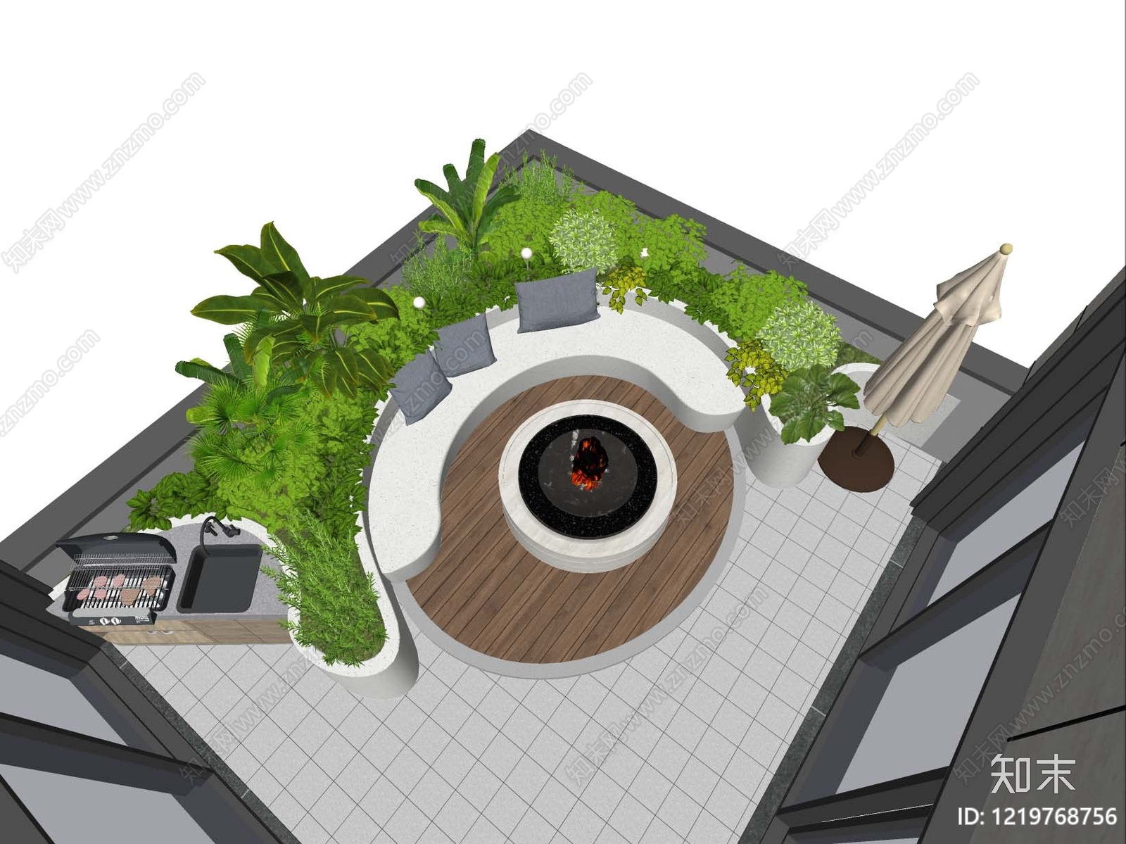 现代简约屋顶花园SU模型下载【ID:1219768756】