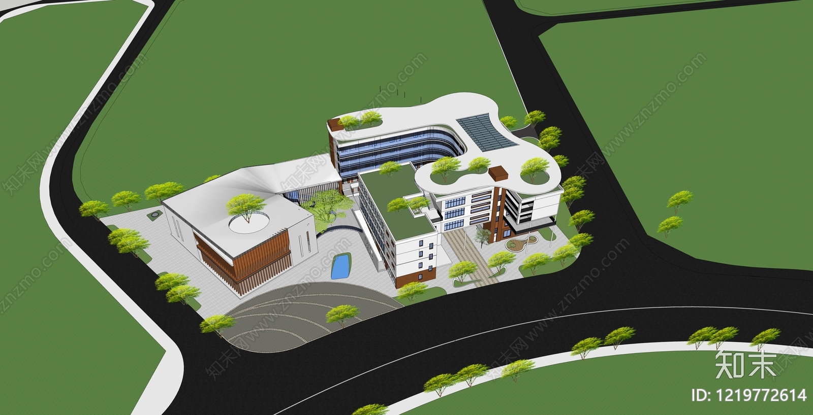 现代主义学校建筑SU模型下载【ID:1219772614】