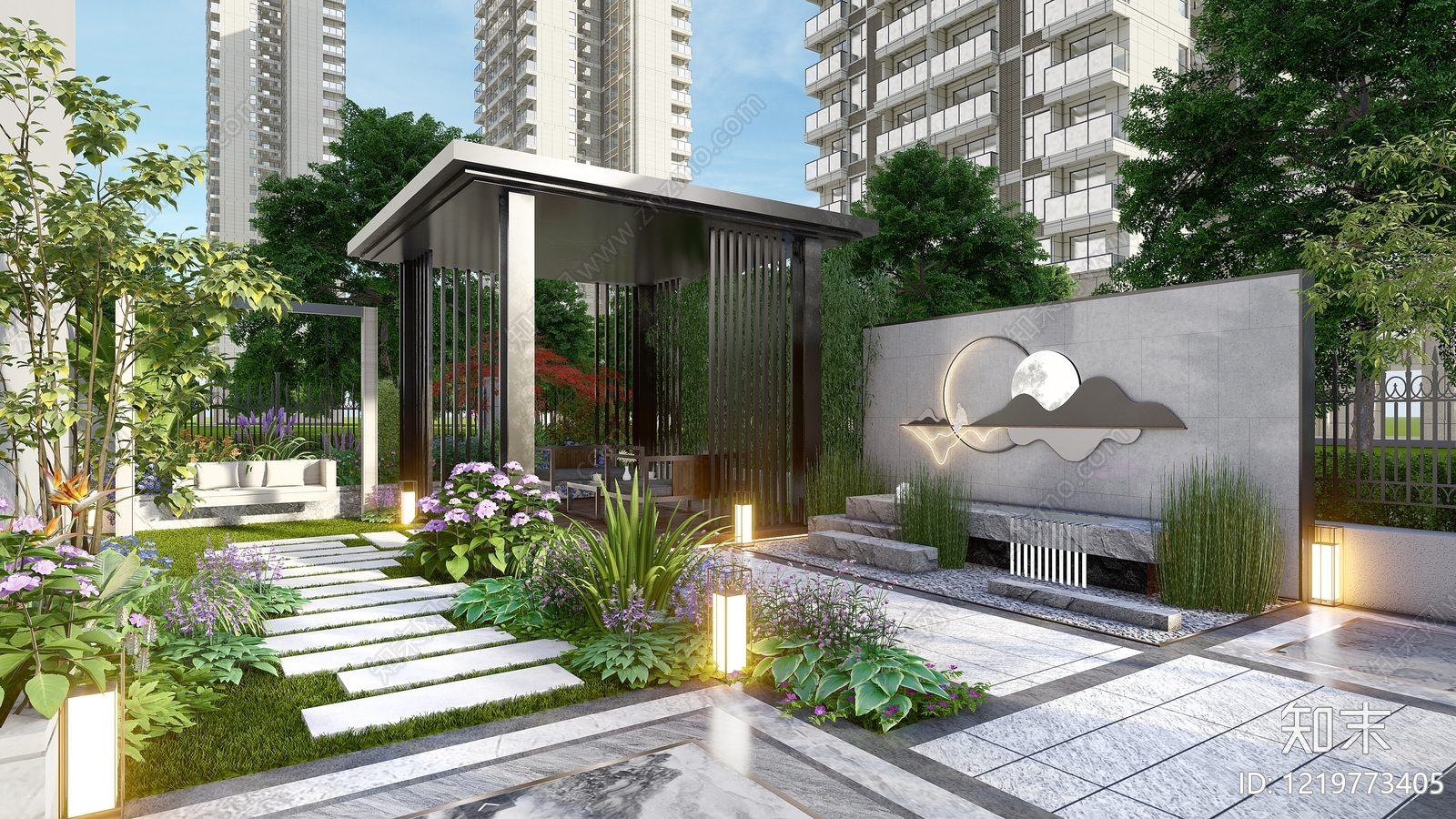 新中式别墅庭院SU模型下载【ID:1219773405】