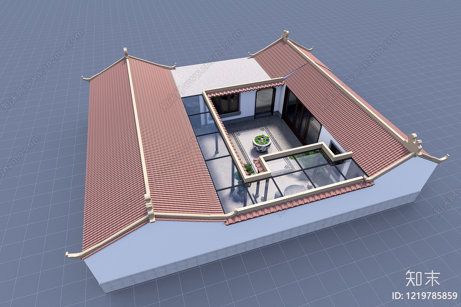 新中式四合院3D模型下载【ID:1219785859】