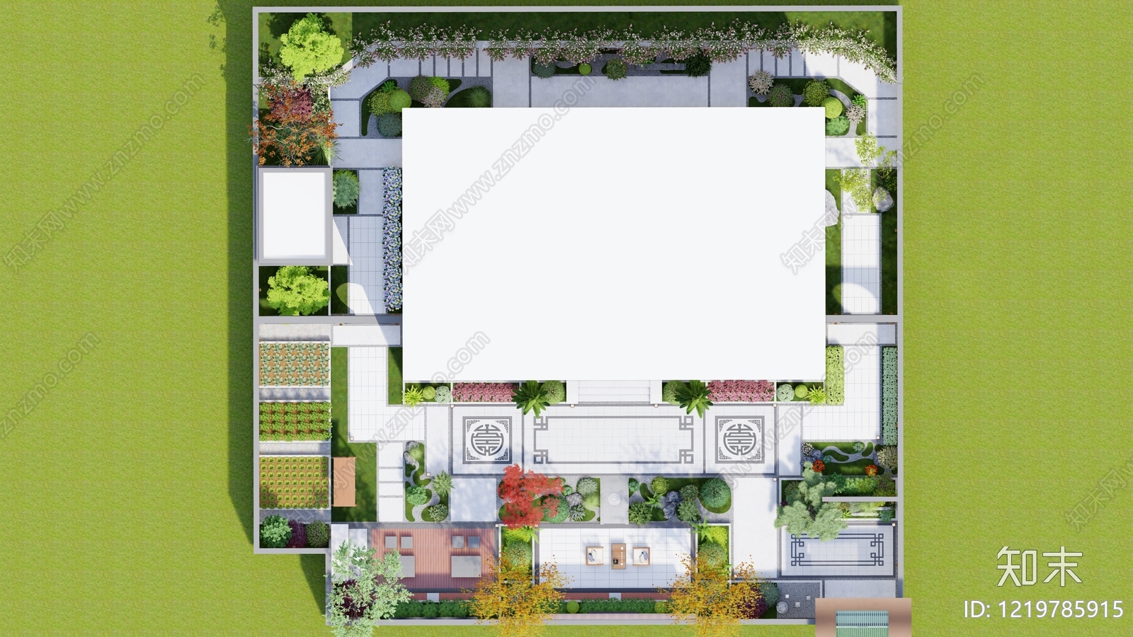 新中式别墅庭院SU模型下载【ID:1219785915】