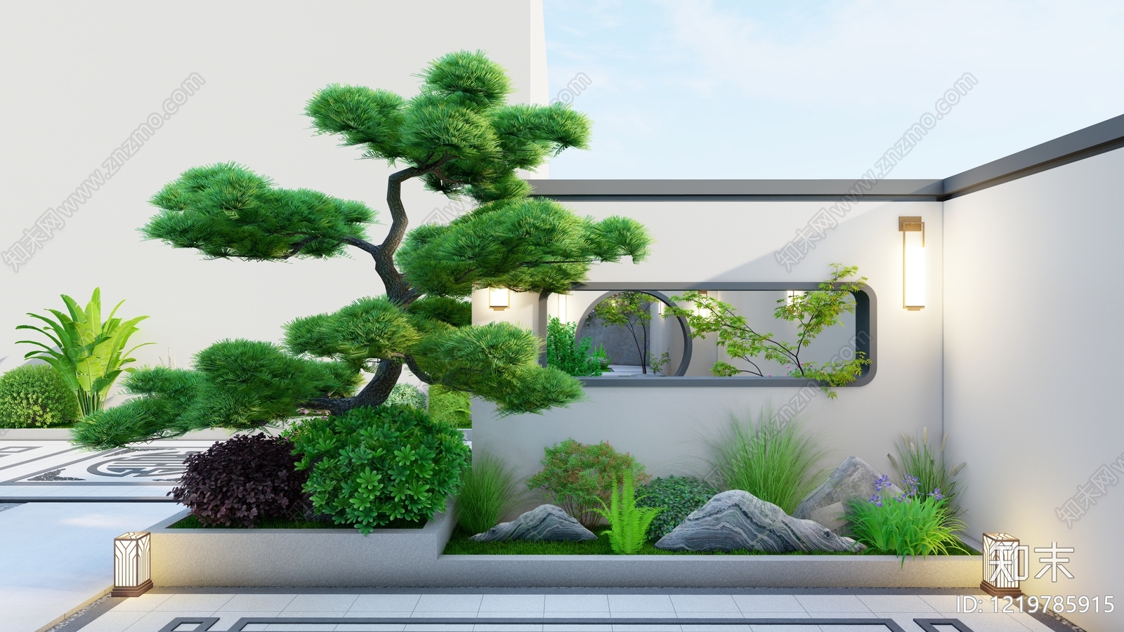 新中式别墅庭院SU模型下载【ID:1219785915】