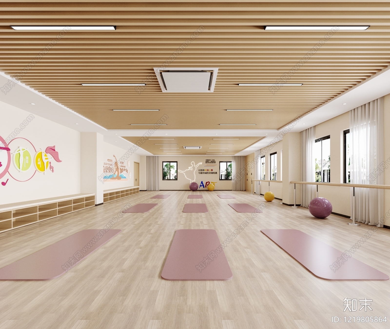 奶油风瑜伽室3D模型下载【ID:1219805864】
