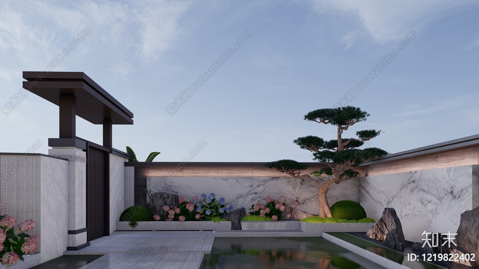 新中式别墅庭院SU模型下载【ID:1219822402】