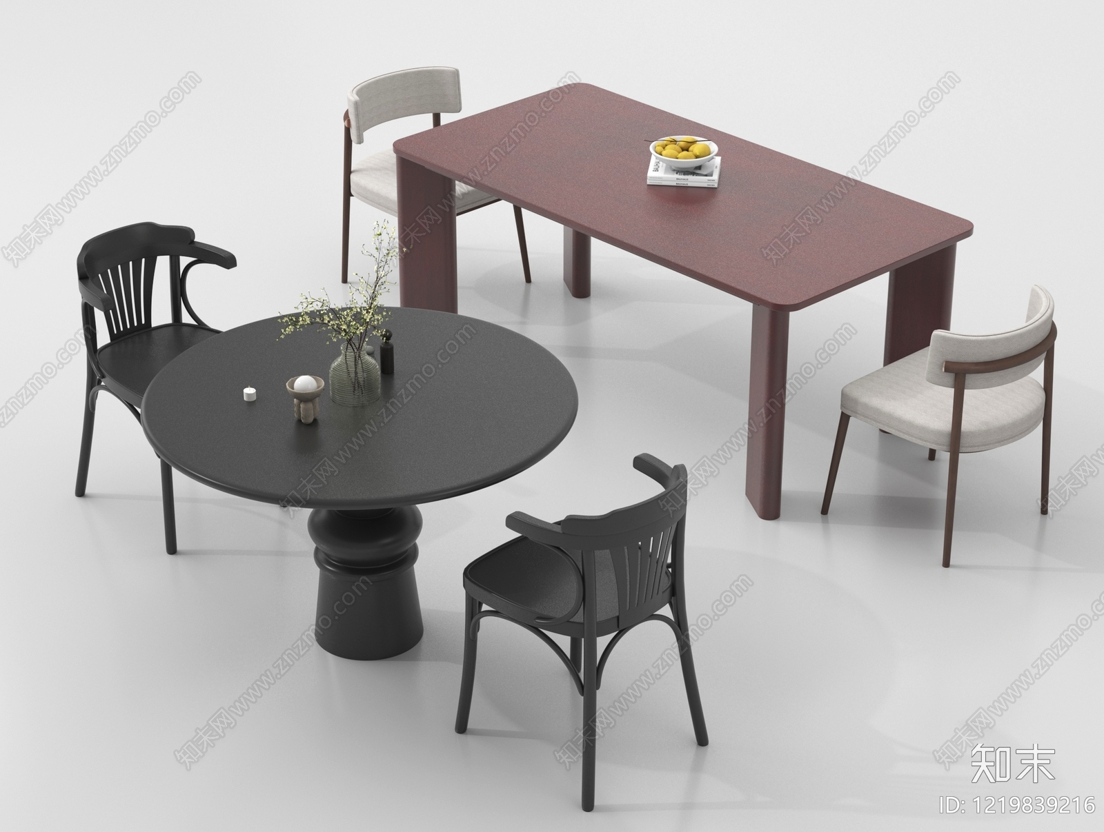 现代简约餐桌椅3D模型渲染效果图