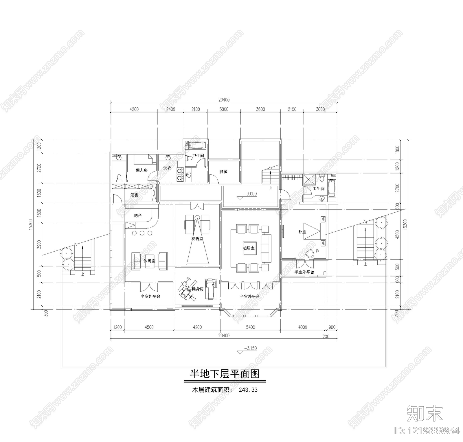 别墅建筑cad施工图下载【ID:1219839954】