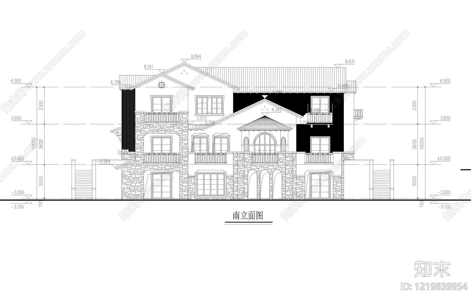 别墅建筑cad施工图下载【ID:1219839954】