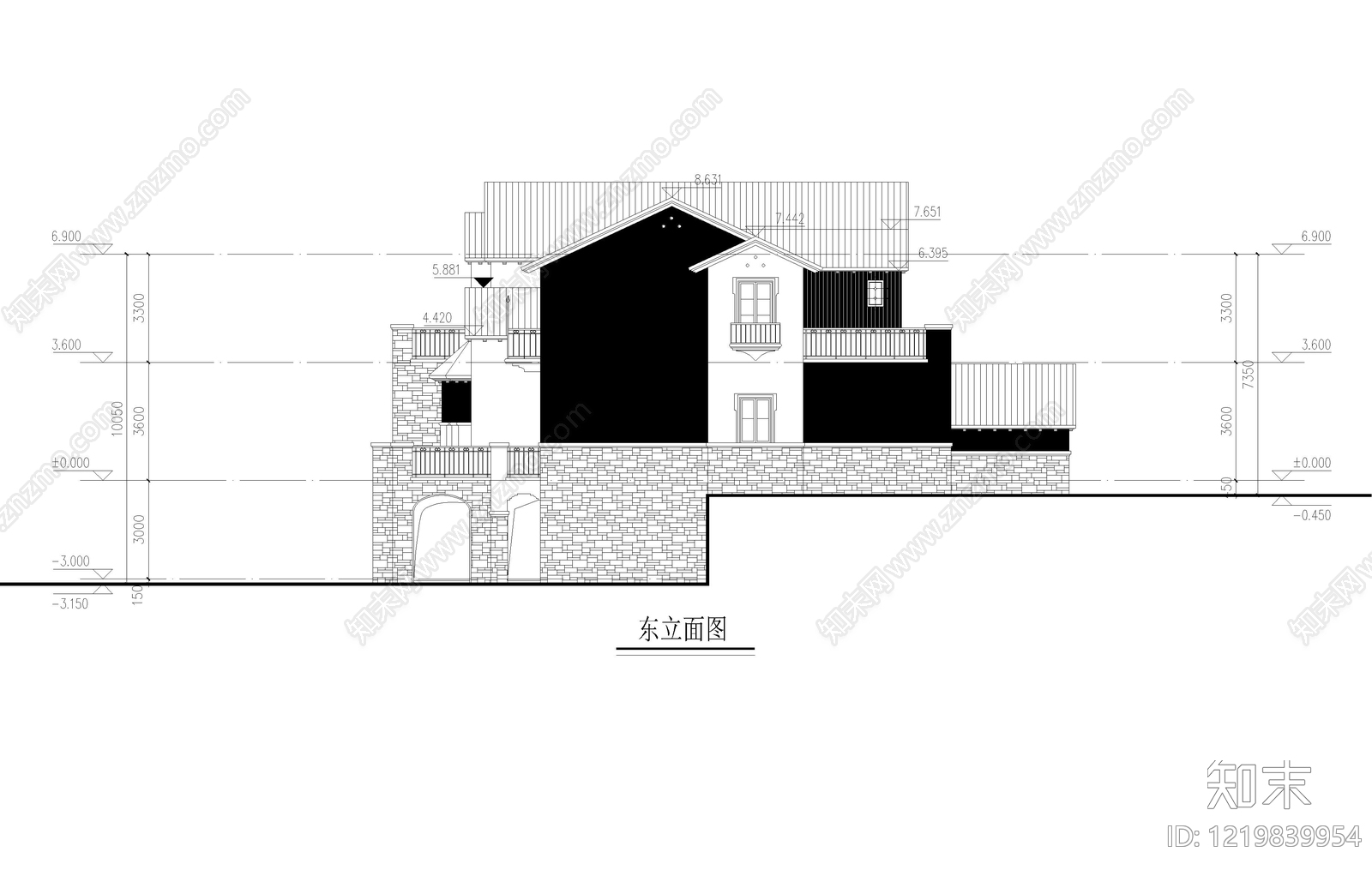别墅建筑cad施工图下载【ID:1219839954】