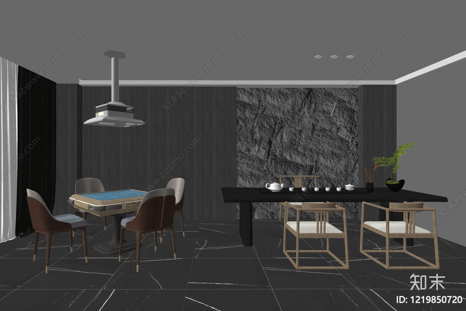 新中式棋牌室SU模型下载【ID:1219850720】