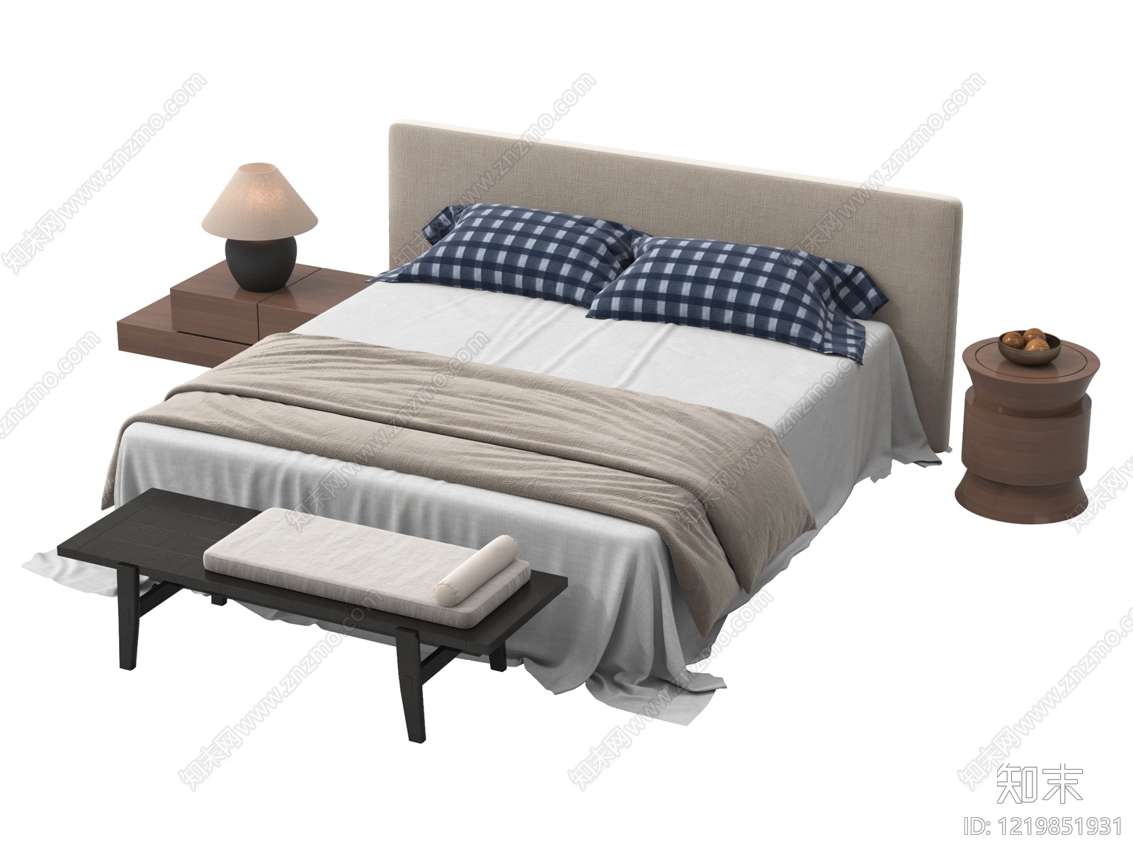 日式双人床3D模型下载【ID:1219851931】