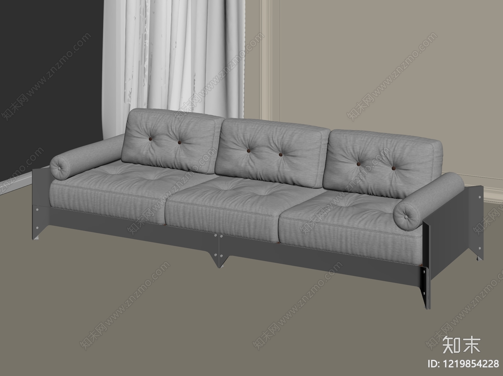 现代简约三人沙发3D模型下载【ID:1219854228】