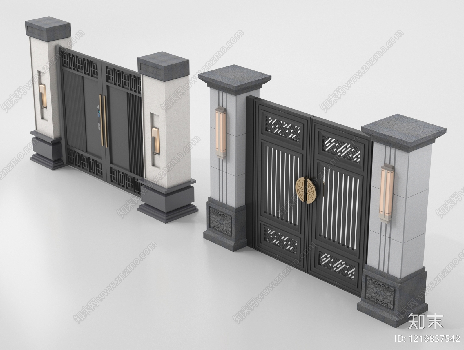 新中式大门3D模型渲染效果图