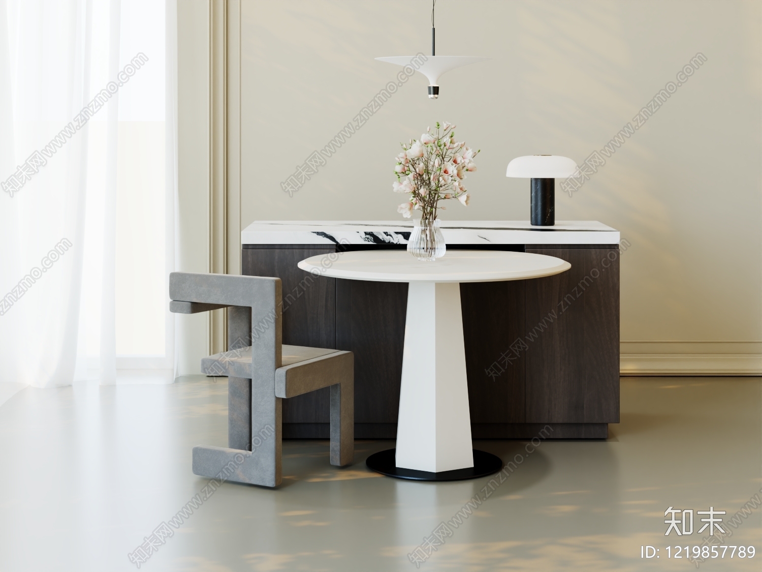 极简餐桌椅3D模型渲染效果图
