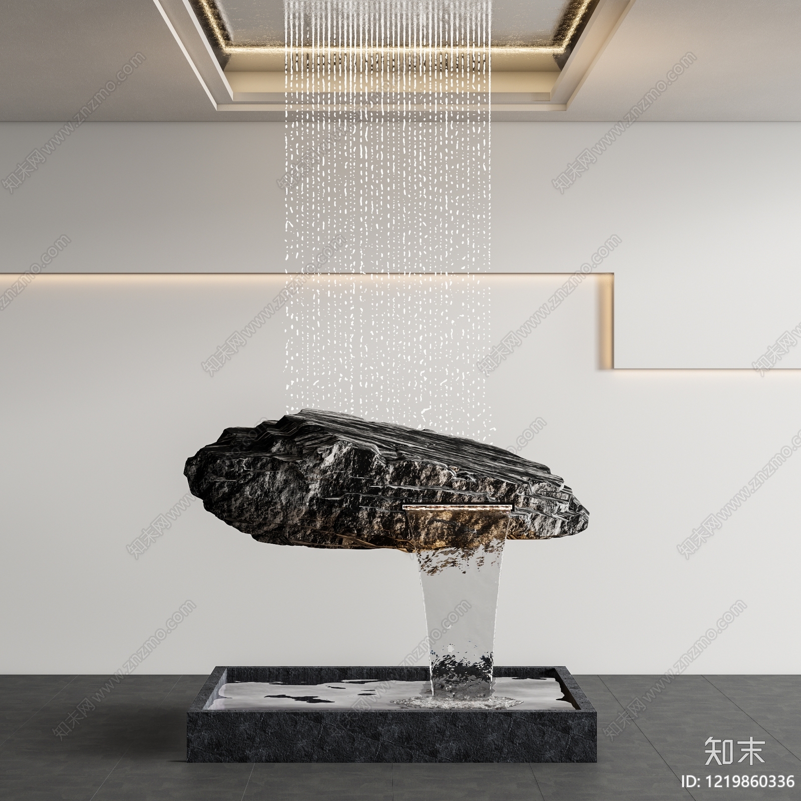 禅意水幕装置SU模型下载【ID:1219860336】