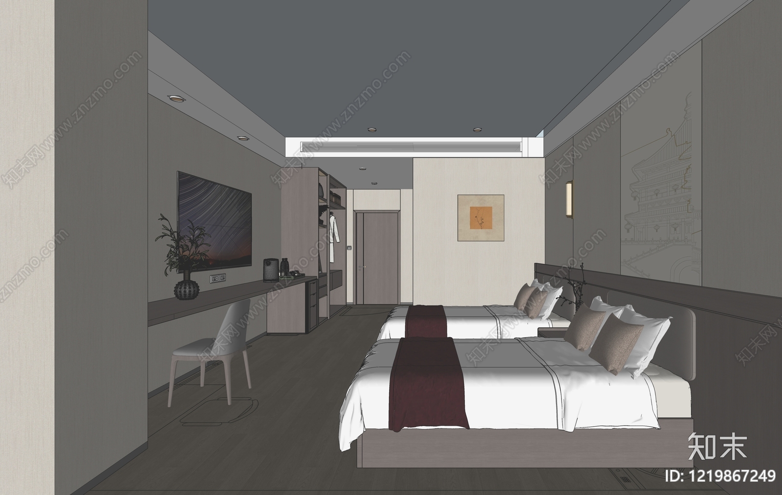 新中式酒店客房SU模型下载【ID:1219867249】