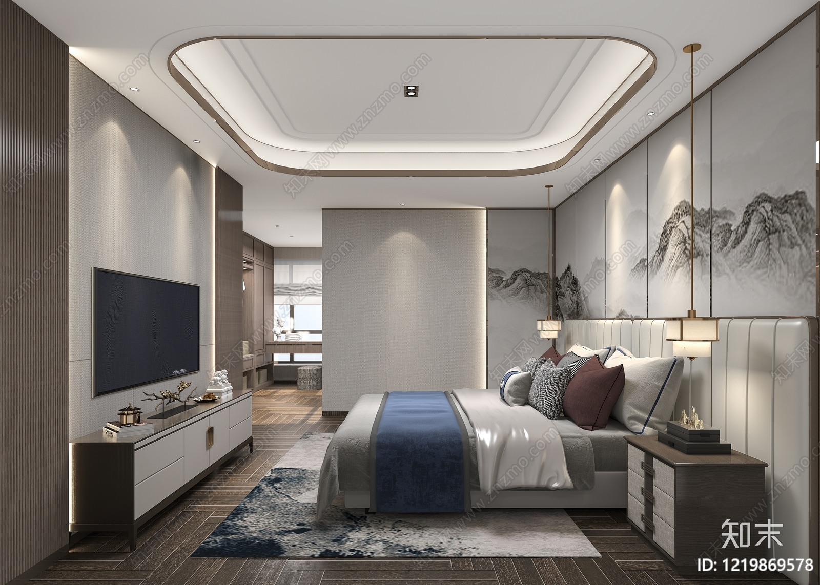 新中式主卧3D模型下载【ID:1219869578】