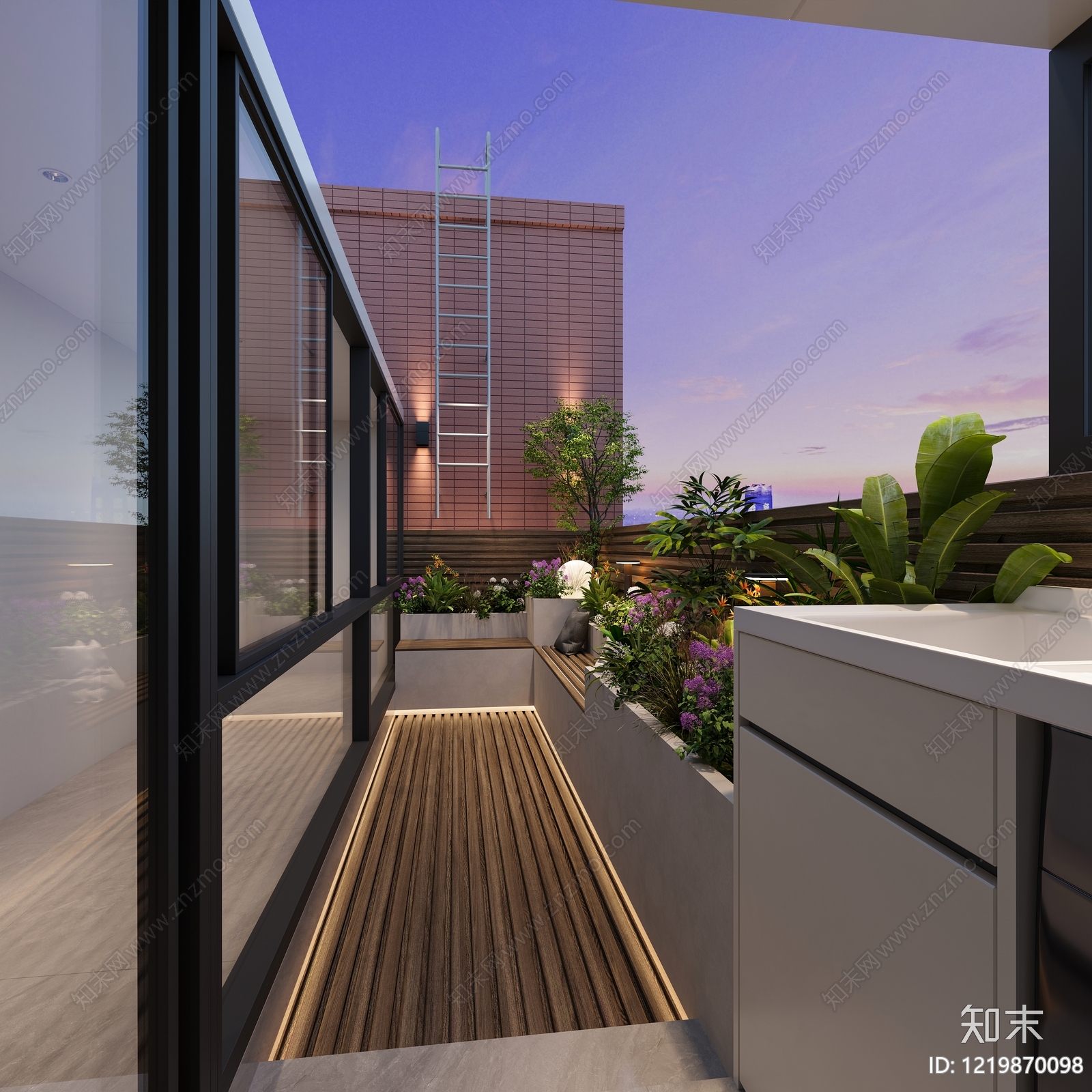现代极简屋顶花园3D模型渲染效果图