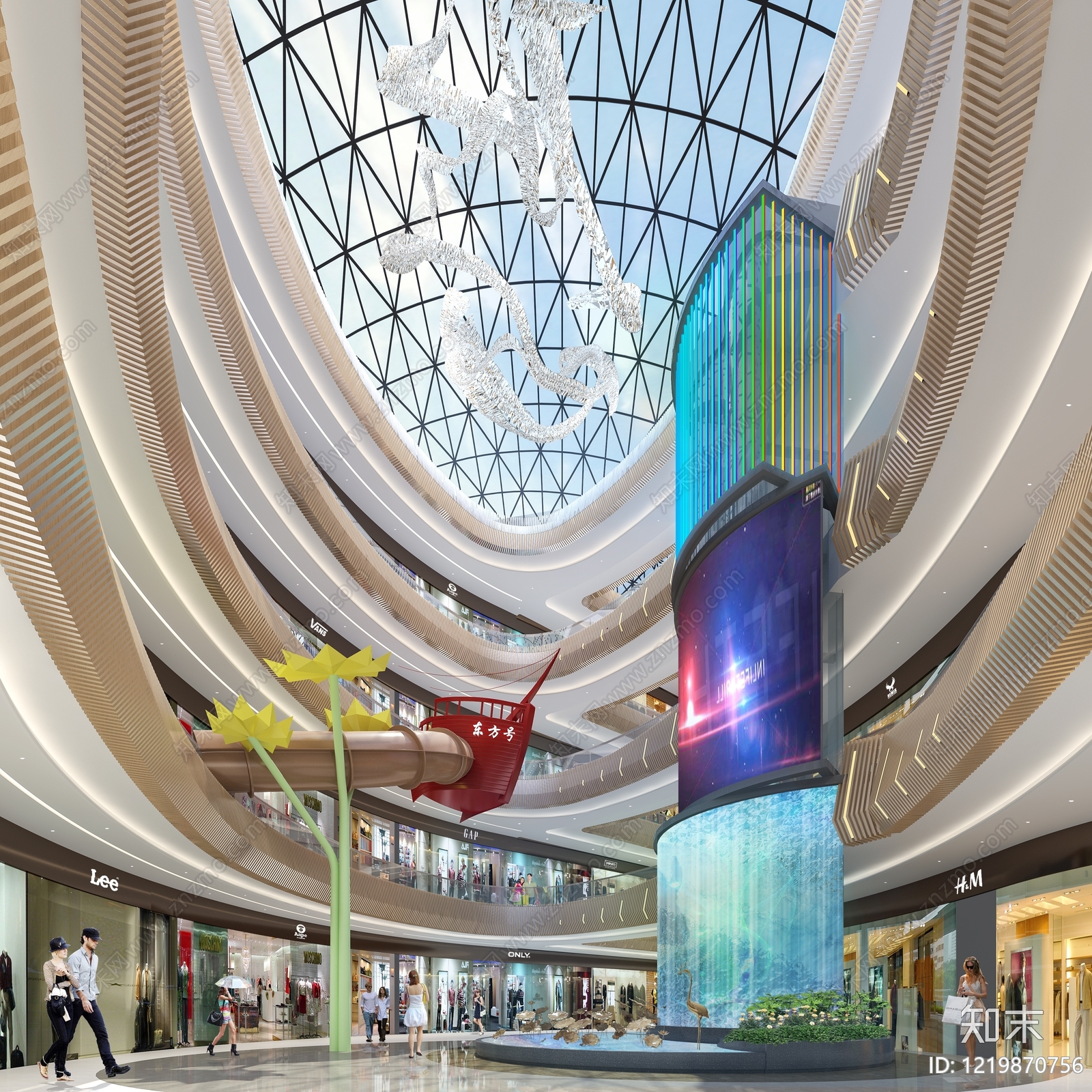 现代主义商场3D模型渲染效果图